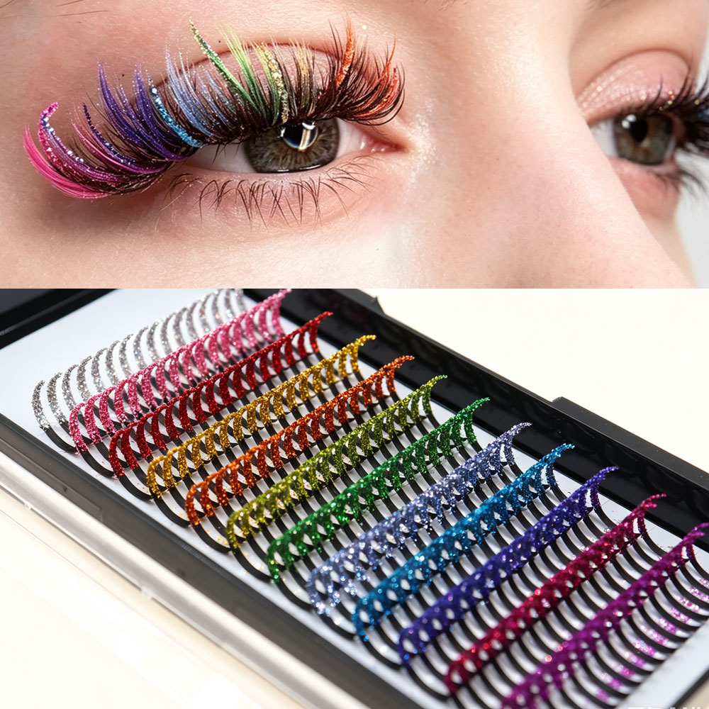 Funny Eyelash Extension - Kolorowe brokatowe rzęsy DIY w kępkach,
